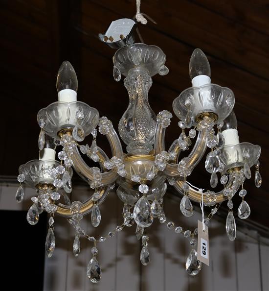 Small glass 5-branch chandelier